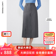 朗姿【朗姿羊毛Basic衣櫥】【明星同款】高級感a字半身裙冬季新款半裙 深灰色 S