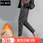 NY-RCE加絨加厚運動(dòng)褲女冬季寬松衛褲束腳女褲羊羔絨褲子外穿棉褲秋冬女 羊羔絨深灰 M