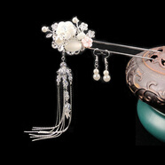 日常古裝漢服發(fā)飾發(fā)簪頭飾古風(fēng)復古流蘇古代頭飾發(fā)梳步搖舞蹈表演 豆蔻年華銀色發(fā)簪單只 送耳環(huán)