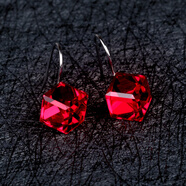日韓風(fēng)格925銀方糖耳釘 超閃奧地利水晶耳墜 立方體造型耳飾女裝 酒紅色一對