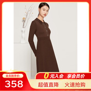 敦奴（DUNNU）dunnu敦奴冬季小翻領(lǐng)修身風(fēng)琴褶針織連衣裙顯瘦中長(cháng)裙 咖啡 L