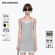 ANN ANDELMAN官方直營(yíng)灰色無(wú)袖修身掛脖包臀短裙假兩件吊帶連衣裙 灰色 S
