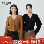 深呼吸DEEP BREATH女裝V領(lǐng)泡泡袖羊毛針織開(kāi)衫女A400775 駝 XL (5碼)