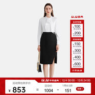 PORTS寶姿女裝夏季新款簡(jiǎn)約收腰黑色包臀裙蕾絲拼接半身裙 黑色-1 M (6)