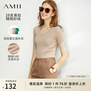 AMII女裝2025秋季新款極簡(jiǎn)通勤V領(lǐng)修身毛衣針織衫女百搭女上衣 裸粉色 L