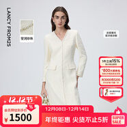 朗姿法式白色V領(lǐng)小香風(fēng)收腰連衣裙女優(yōu)雅高級感2026年春季新款 白色 XL