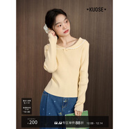 闊色黃色長(cháng)袖針織衫內搭2025秋冬季新款女裝藍色上衣毛衣打底衫 黃色 S