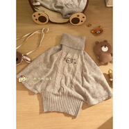 小紅書(shū)和小熊冬眠宅萌系麻花針織套頭斗篷毛衣女高領(lǐng)設計感中 卡其色毛衣 均碼 毛衣