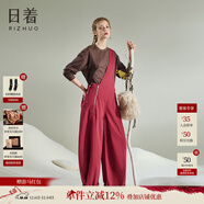 日著(zhù)（rizhuo）趣雪怪背帶褲2025冬新款設計感單肩帶寬松休閑復古連體燈籠褲 靈珠紅 S