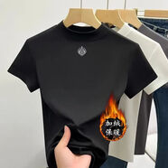 南極人男女同款審美高端煙灰短袖T恤小眾設計上衣修身體恤打底衫 黑色-火焰【加絨款】 M 【90-110斤】