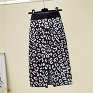 MPPMCK豹紋包臀裙 豹紋針織半身裙秋冬女韓版高腰包臀中長(cháng)款開(kāi)叉一步裙 黑色 均碼