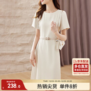 尚都比拉設計感拼接連衣裙夏季高級感氣質(zhì)百褶裙小個(gè)子中長(cháng)裙子 杏色 M