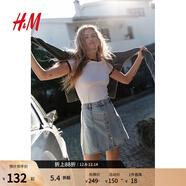 H&M女裝半身裙2025秋季新款休閑時(shí)尚迷你A字紐扣牛仔短裙1277131 淺牛仔藍 XS 155/64