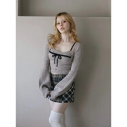 小紅書(shū)爆款2024秋冬andmary日系甜美氣質(zhì)淑女針織套頭打底蝴蝶結 and紫駝色兩件套毛衣 均碼