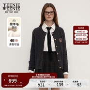 Teenie Weenie小熊女裝毛衣秋舒適學(xué)院風(fēng)綿羊毛絞花針織開(kāi)衫軟外套 煤灰色 XS