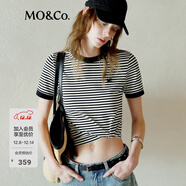 MO&Co.短袖T恤黑白條紋MC刺繡短款正肩圓領(lǐng)彈力棉質(zhì)上衣摩安珂 黑白條色-第2批 建議和客服確認尺碼哦 L 170 建議和客服確認尺碼哦