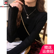 AEMAPE白色打底衫女2025新款秋冬內搭設計感半高領(lǐng)毛衣木耳邊針織衫上衣 黑色 M