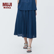 MUJI女式強捻抽褶裙長(cháng)半身裙紗裙薄荷曼波風(fēng)純棉全棉裙子女裝半裙 藏青色 L 165/70A