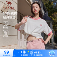 駱駝（CAMEL）夏日純棉T神男女寬松圓領(lǐng)短袖上衣T恤 C35BAXLN056A 櫻桃粉 XL