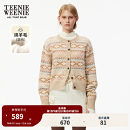 Teenie Weenie小熊女裝時(shí)尚簡(jiǎn)約毛針織開(kāi)衫秋季費爾島紋樣提花毛衣 卡其色 M (165)