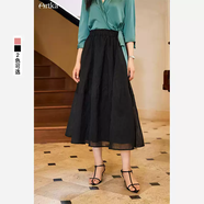 阿卡2025年夏季新溫柔風(fēng)肌理感傘裙半身裙女a(chǎn)字蓬蓬裙子松緊高腰 黑 M M
