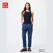 優(yōu)衣庫女裝棉質(zhì)牛仔松緊九分褲/水洗產(chǎn)品加長款66cm~68cm 478210 481413/67海藍色 XS