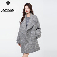 阿瑪施（AMASS）秋冬時(shí)尚經(jīng)典翻領(lǐng)雙排扣寬松百搭毛呢外套5400842 灰色 S （2碼）