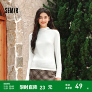 森馬（Semir）長(cháng)袖t恤女短款半高領(lǐng)薄絨輕暖打底衫2024冬新款純色修身抓絨內搭 奶白10534 M