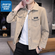 真維斯（Jeanswest）秋冬季新款夾克男士潮流修身百搭上衣服加絨加厚休閑百搭牛仔外套 2008卡其夾克 M 【90-110斤】