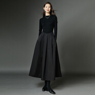 ONEBUYE晚白2025秋冬輕奢法式赫本風黑色裙子氣質小黑裙長袖連衣裙女 黑色 2XL