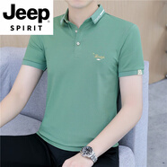 JEEP  SPIRIT珠地棉POLO衫短袖t恤男士潮流2025新款上衣服夏季男翻領(lǐng)半袖體恤 1015黑色 XL