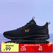 361°361男鞋秋季經(jīng)典網(wǎng)面透氣休閑運動(dòng)鞋耐磨跑步鞋男 烏黑色/皇冠金 41