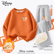 迪士尼童裝兒童冬季套裝新款寬松顯瘦男童運動(dòng)冬裝上衣加厚加絨女童褲子
