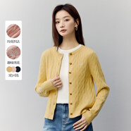 茵曼老錢(qián)風(fēng)復古開(kāi)衫毛衣女2025秋新款時(shí)尚通勤針織衫 淺黃色 L