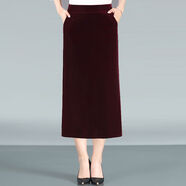 2024金絲絨半身裙女秋冬加絨2024款中長(cháng)款高腰A字裙垂感口袋長(cháng)裙 單款酒紅色裙長(cháng)80cm 2XL 2XL