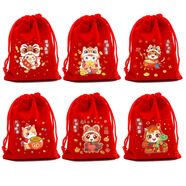 2026年節慶新年禮品袋卡通馬年糖果袋包裝袋紅色福袋禮物袋 隨機混馬年圖案;大紅絨布袋 17*23cm[可裝2個(gè)蘋(píng)果]