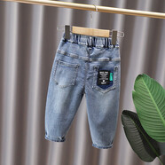 促銷(xiāo)男童褲子春秋款2025新款男孩寶寶春款男孩童裝長(cháng)褲兒童牛仔褲 口袋黑綠字母標（牛仔長(cháng)褲） 150 cm