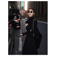 小紅書爆款黑色針織連衣裙秋冬感2025新款法式氣質(zhì)長袖春季長款大 黑色常規(guī)款裙長0 S