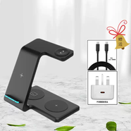 三棲虎無(wú)線(xiàn)充電器蘋(píng)果三星華為通用iwatch三合一多功能快充支架立式底座 T5A黑色蘋(píng)果手表系統+三腳