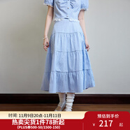 獨束大碼女裝夏少女感時尚套裝微胖mm清爽減齡襯衫+半裙兩件套 晴空藍-半身裙 XL (尺碼：3) (尺碼：3)