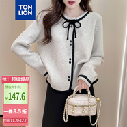 唐獅（TonLion）2025秋季女圓領(lǐng)撞色設計開(kāi)衫簡(jiǎn)約氣質(zhì)溫柔百搭淑女甜美毛衣
