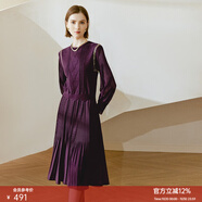 顏域黑色連衣裙春冬季女裝2025年新款顯瘦連身裙針織假兩件百褶裙 紫色（加厚） XL/42