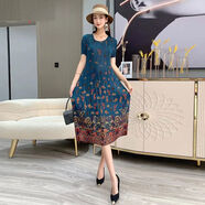 時(shí)尚洋氣連衣裙高貴2024夏季新款大碼印花收腰顯瘦三宅褶皺中長(cháng)裙 8號色 XL XL90110