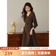 熙世界（sllsky）浪漫復古連衣裙女秋冬公主裙法式赫本生日禮裙子高級感本命年女裝 褐石茶棕 M