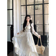 小紅書(shū)爆款微胖mm法式甜美公主裙蕾絲蓬蓬長(cháng)裙夏日巨好看大碼絕美 修飾身材仙 M 均碼
