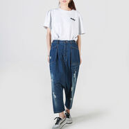 2025哈倫女寬松牛仔褲女寬松牛仔吊襠褲哈倫垮褲秋流浪記 牛仔藍 均碼