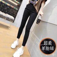 Via Roma 15150小個(gè)子八分彈力牛仔褲女春薄款高腰緊身顯瘦煙管褲九分鉛筆褲 黑色-9分褲_ 加絨 31