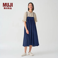 無(wú)印良品（MUJI）IDEE 女式 強捻 兩穿裙 女夏季款裙子 棉麻 吊帶裙  GAD14C4S 藏青色 L (165/72A)