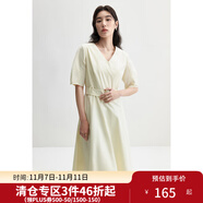 獨束大碼女裝氣質簡約V領連衣裙高腰顯瘦長裙日常通勤2024夏季新 卵石玉 L (尺碼：2)