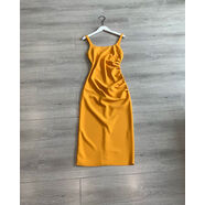 雪綠絕美肯豆多巴胺彈力緊身包身裙顯瘦方領(lǐng)吊帶連衣裙 橘黃 XS XS